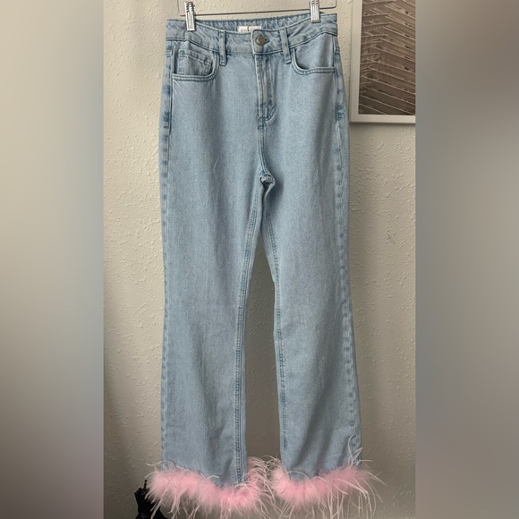 Gianni Bini - x Nastia Liukin Anna Denim Straight Leg Feather Detail Jeans NWT - Picture 12 of 14